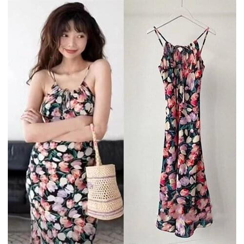 Women Dress 2021 Spring and Summer New Ladies Printed Suspender Dress