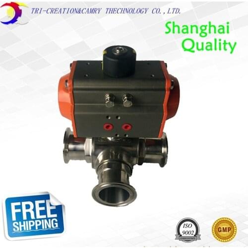 1" DN20 quick installed stainless steel ball valve,3 way 304 pneumatic sanitary ball valve_double acting T port valve