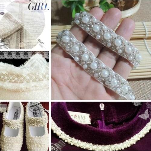 5 Yards/lot Width 1.5CM Hot Sale Off White Beading Lace Trim for Garment Decoration DIY Craft Lace Trim for Wedding Dress