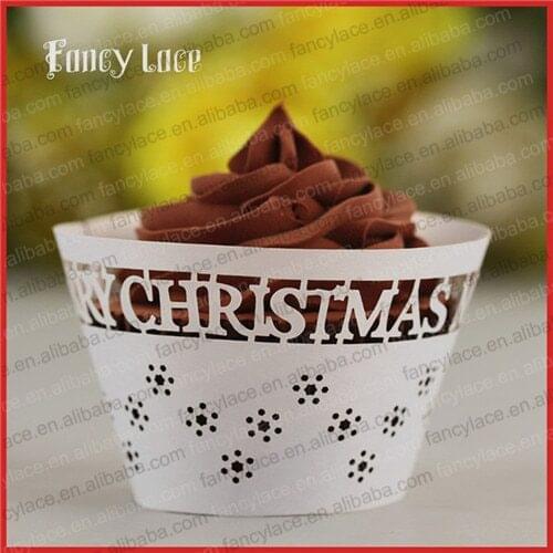 50PCS Laser Cut Christmas Paper Cupcake Wrappers Cake Decorations Merry Christmas Party Cake Wrappers Liner Favors Free Shipping
