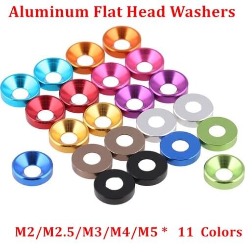 50pcs M2 M2.5 M3 M4 M5 M6 Aluminum Alloy Countersunk Head Washers for Flat Head Screw Bolt Gasket Aluminum Cone Washer Anodized