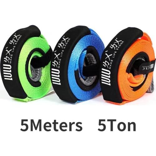 5M5T Automobile Traction Rope Emergency Rescue Strong Tow Rope Polyester Automobile Trailer Belt Car Towing Hook Steel