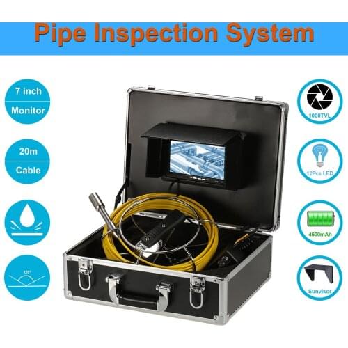 7 Inch Monitor 20M Cable Sewer Industrial Pipe Inspection Camera System With 23MM Camera Head Used For Pipe Inspection