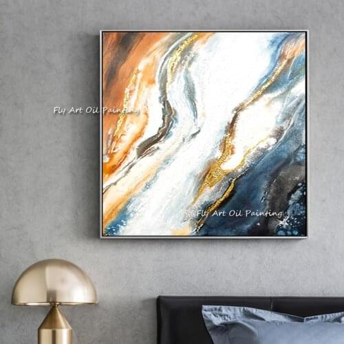 Handmade Abstract Gold Foil Oil Painting On Canvas Blue Paintings Wall Pictures Large Artwork For Living Room Home Decoration