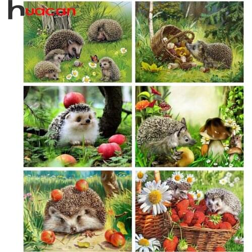 Huacan Diamond Painting Hedgehog Mosaic Fruit Home Decor Embroidery Natural Animal Wall Stickers
