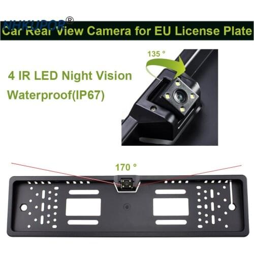 Car Rear View Camera Waterproof EU European License Plate Frame Reverse 4 LED Night Vision Backup Camera