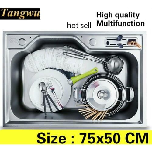 Free shipping Home multifunction kitchen single trough sink high capacity wash luxury vegetables 304 stainless steel 75x50 CM