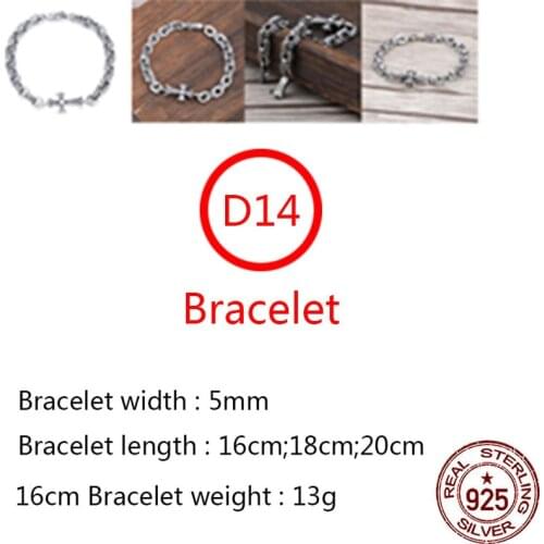 D14 S925 sterling silver bracelet personality retro simple wild shape cross letter jewelry punk hip-hop style new hot