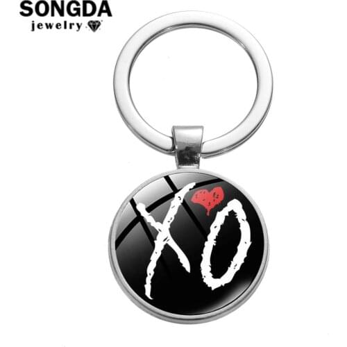 SONGDA High Quality X.O Keychain Pop Singer The Weeknd Art Poster Trendy Print Glass Cabochon Key Ring Car Key Chain Handicrafts