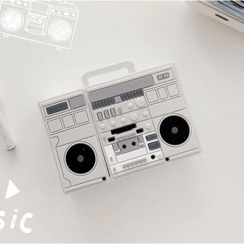 Airpods case restore recorder music player 80s memories 3D SOFT Silicone funny style protective cover headset case with hook