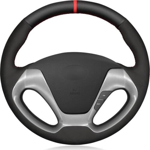 Car Steering Wheel Cover Hand-Stitched Black Genuine Leather Suede For Kia K3 Ceed Cee'd Cerato 2013-2018 Forte Koup Forte 5