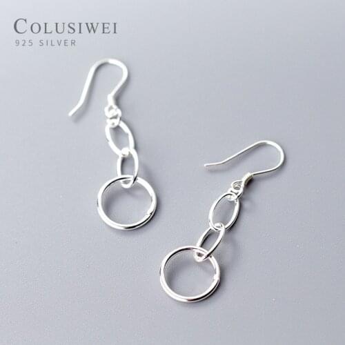 COLUSIWEI Pure 925 Sterling Silver Simple Geometric Round Drop Earring for Women Fashion Ear hook Dangle Earring Fine Jewelry