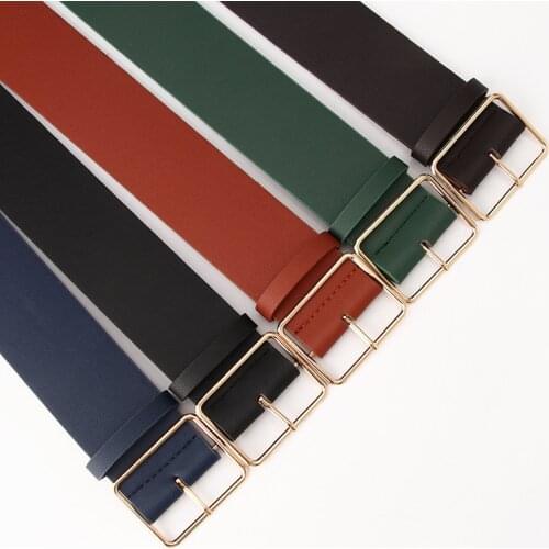 Designer 5cm Wide Belt for Women Black Navy Leather Waist Belts Female Luxury Gold Buckle Jean Dresses Belt Fashion Ladies