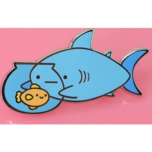 Kawaii Sharks Goldfish Bowl Enamel Brooch Pins Badge Lapel Pin Brooches Collar Jeans Jacket Fashion Jewelry Accessories