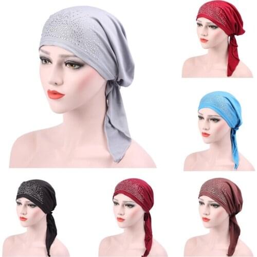 New Turban Hat Women Hot Drilling Headscarf Bonnet Femme Musulman Inner Caps Muslim Wrap Head Scarf Turbante Indian Beanie Cap