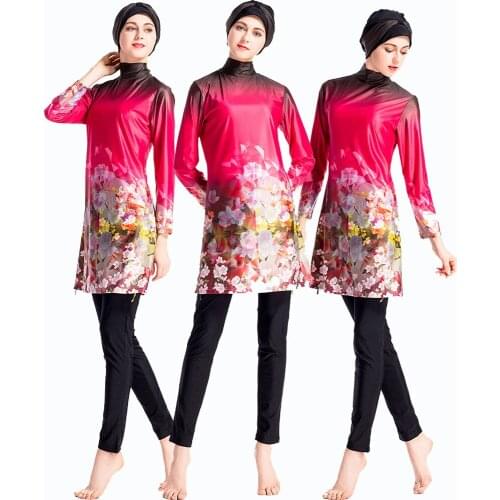 Digital Printed Chinese Red Middle East Womens Swimsuit Southeast Asian Womens Conservative Swimwear