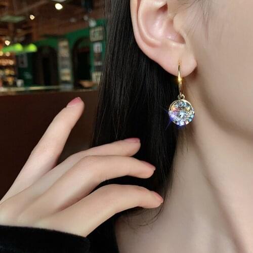 Korean New Earrings For Women Crystal Round Earrings Female Vintage Shiny Wedding Zircon Stone Drop Earrings 2021 Trend Jewelry