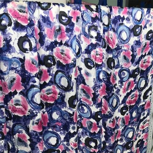Red and blue ink flower printing cotton and linen micro satin fabric spring and summer womens dress fabric free shipping
