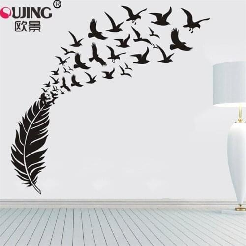 Creative Large Feather Flying Birds Wall Sticker 160*170cm Home Decor Bedroom Living Room Wallpaper Carved Vinyl Art Wall Decals