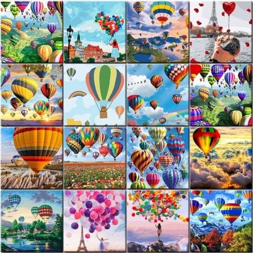 Oil Paint By Number Hot Air Balloon On Canvas Painting Kits Landscape Diy With Frame Acrylic Coloring By Numbers Home Decoration