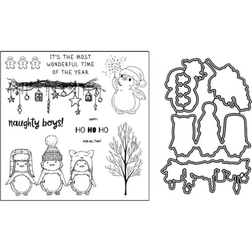 4XFA Cute Christmas Penguin Metal Cutting Dies And Clear Stamp Set For DIY Scrapbooking Photo Album Decoretive