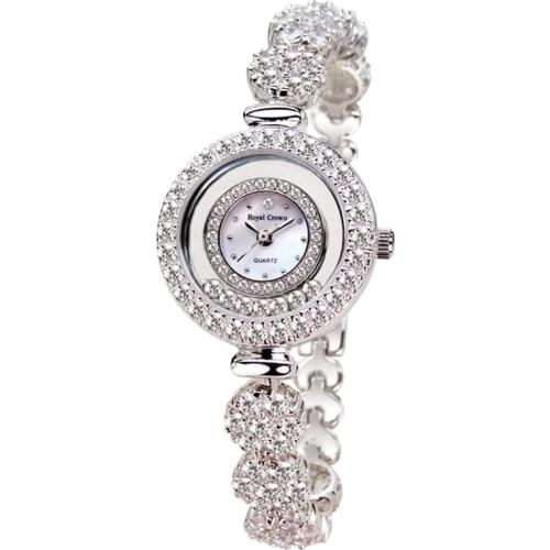 Fashion Women Full Crystals Jewelry Luxury Rhinestone Bracelet Watch Waterproof Quartz Roman Wrist Watch Lotus