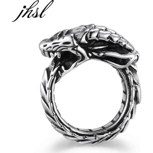 Men Rings Neo Gothic Dragon Novelty Stainless Steel Silver Color Fashion Jewelry wholesale US size 7 8 9 10 11 12