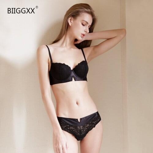 BIIGGXX 2020 new womens lingerie sexy lace soft steel support gather bra and panty set European and American large size