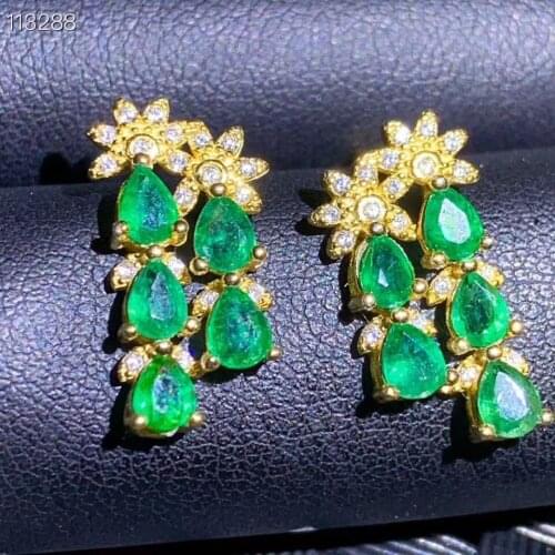 New Arrival Natural And Real Pure emerald earring Real original emerald 925 sterling silver Gem Earring