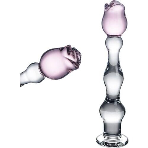 New Pink Rose Flower Glass Anal Plug Smooth Anal Beads Prostata Massage Glass Butt Plug Adult Sex Toys for Women Men Glass Dildo