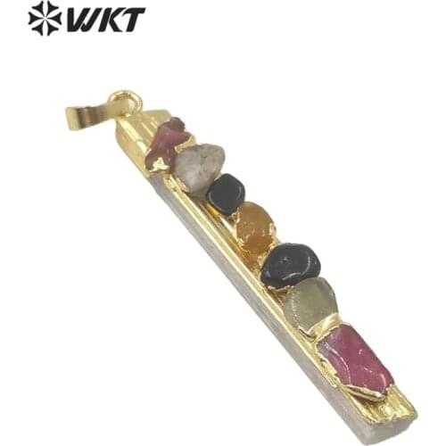 WT-P1560 Amazing Charming rainbow tourmaline stick selenite stone necklace slim long white selenite charm stone necklace