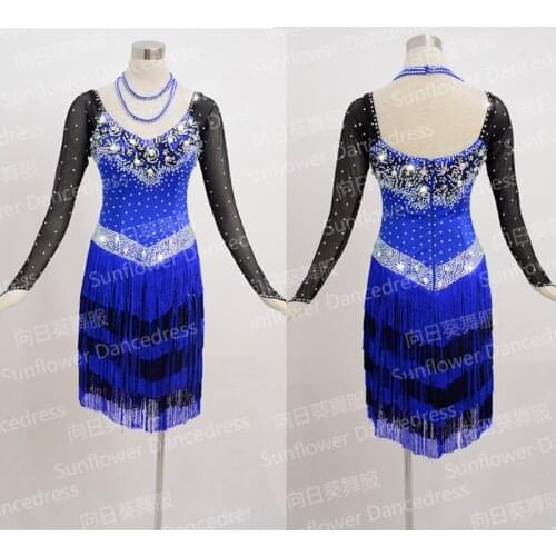 Latin Dance Dress competition fo women latin dance costume with rhinestones Rumba Jive Chacha Latin Dancewear stones blue dress