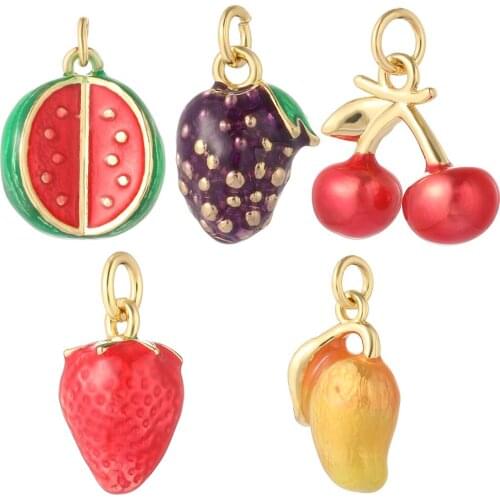 Colourful Fruit Charms Diy Jewelry Earring Necklace Accessories Cute Cherry Grape Watermelon Pendant Charms for Jewelry Making