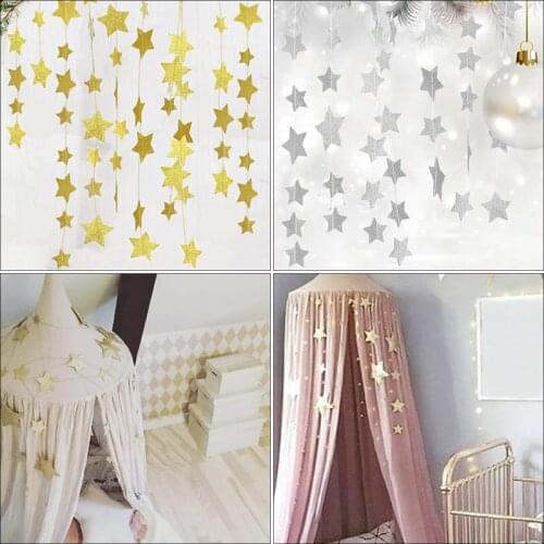 Gold Stars Hanging Decoration Crib Net Garland Childrens Rooms Mosquito Nets Sparkling Star Garland Bunting for Weddings Party