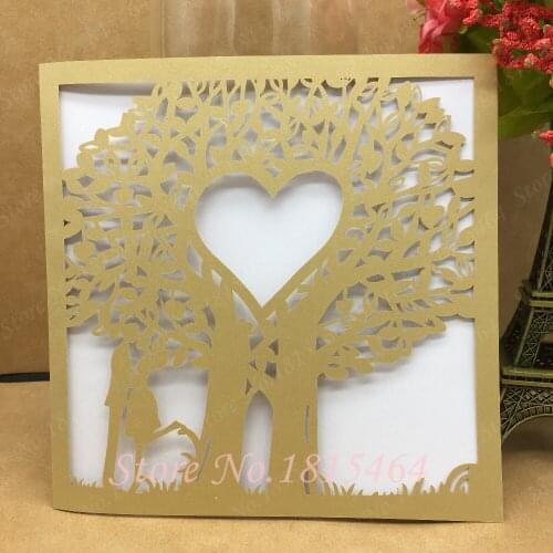 50pcs Laser Hollow Lovers Tree Wedding Birthday Invitation Cards Greeting Cards Wedding Event & Party Supplies Free Shipping