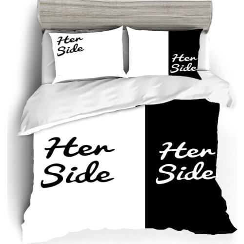 Letter Simple Black + White Bedding Set Cat/Dog/He And Her Bedclothes Pillowcase Bedding Set Luxury Home Textiles Bed Set