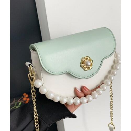 Chain Pearl Crossbody Bags for Women 2021 Contrast Color Mini Shoulder Bag Female Handbags and Purses Travel Clutch Sac a Main