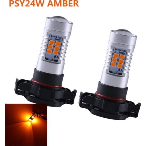 2 pcs No Hyper Flash Amber Yellow Car PSY24W 5200S LED Canbus Error Free PS19W H16 LED Bulbs For car Front Turn Signal Lights
