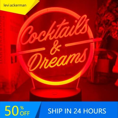 Cocktails & Dreams Led Night Light Sign for Bar Decoration Acrylic Laser Engraving Usb Battery Powered Table Lamp Color Changing