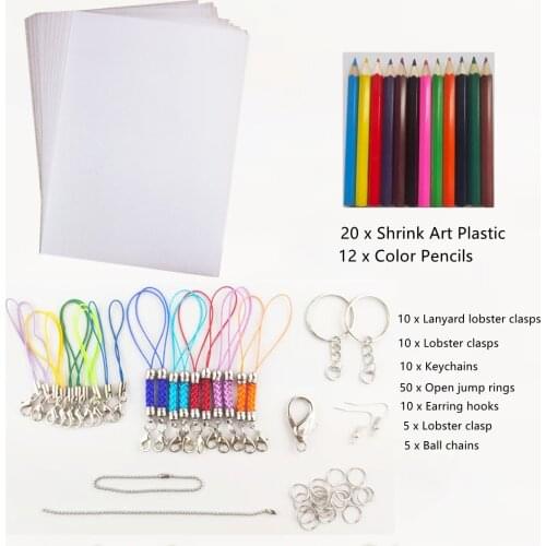 132pcs/lot Pieces Heat Shrink Art Plastic Shrink Plastc Kit Shrinkable Plastic with Keychain Accessories for Making Jewelry