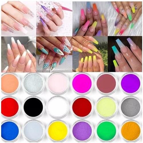 UV Gel Acrylic Nail Powder 18 Colors Acrylic Powder Set for Nails Art 3D DIY Tip Decoration Carved powder Color Shipped randomly