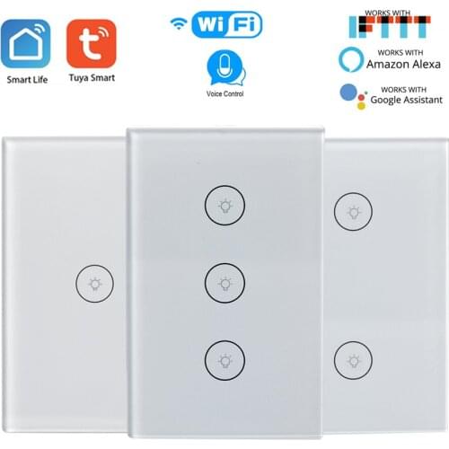 US standard TUYA WiFi Smart Switch 1/2/3 Gang Wireless Wall Light Touch Switches with Smart Life Google Home Amazon Alexa