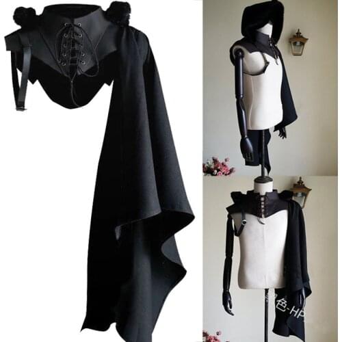 Unisex Medieval Cosplay Accessories Knight Gothic Cape Shawl Hooded Black Vampire Devil Crusader Punk Men Women Cloak Wizard