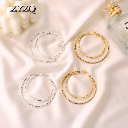 ZYZQ New Arrived Fashion Silver Plated Large Circle Double Dangle Earrings For Women Exaggerated Geometric Trendy Charm Jewelry