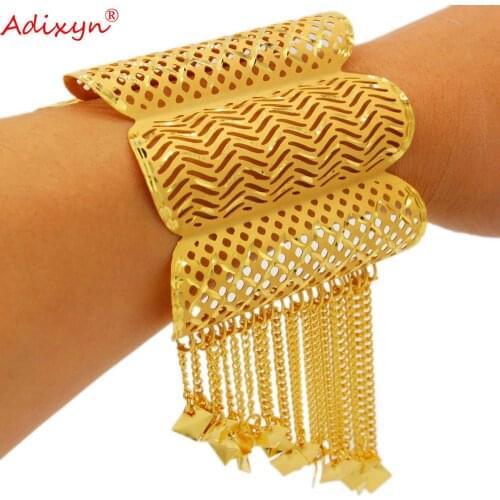 Adixyn Tassles Plus Big Size Bangles for Women Gold Color India Jewelry Dubai Party Wedding Items N121110