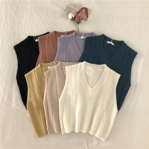Gkfnmt V-neck knitted vest womens sweater autumn and winter new Korean loose wild sweater vest sleeveless sweater 2021