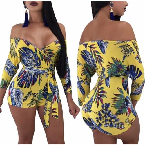 Sexy tube Playsuit Women Print Floral Summer three-quarter sleeve beach bodysuit Plus size