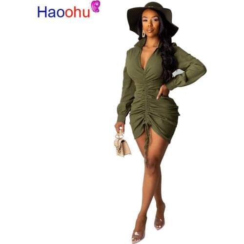 Autumn Women Long Sleeve V-neck Long Sleeve Draped Tunic Bodycon Midi Mni Dress Sexy Night Club Irregular Dresses Vestido