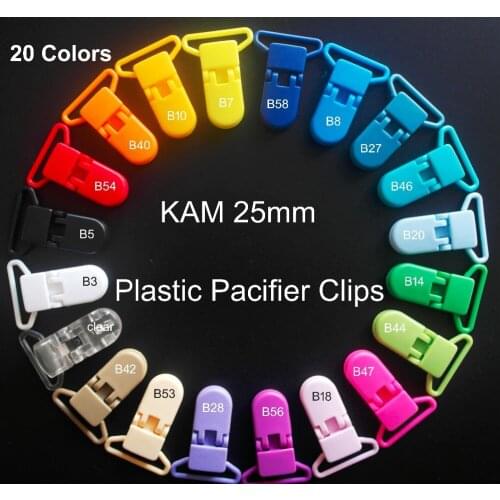 100pcs/lot Hot D shape SUTOYUEN Plastic Pacifier clips Suspender for 25mm Ribbon Plastic Pacifier Dummy Chain Holder 20 Colors