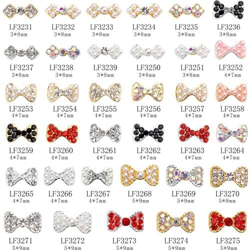 20pcs Nail Art Alloy Jewelry Pearl Bow Nail Sticker DIY Metal Nail Alloy Nail Diamond Bowkont Accessories